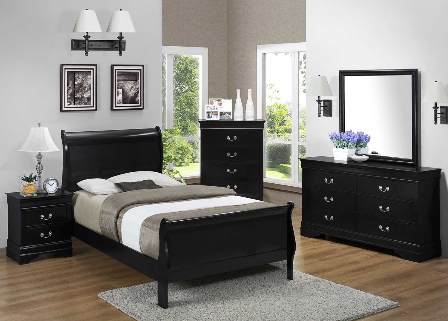 CM3950 Black Louis Philippe Twin Bed